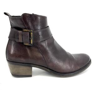 Bed Stu Brown Leather Ankle Boots Buckle Strap Block‎ Heel EU40 US9.5